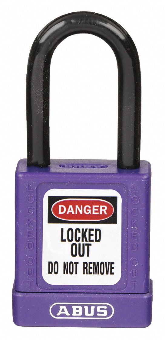 LOCKOUT PADLOCK, KEYED DIFFERENT, PLASTIC-COVERED ALUMINUM, STANDARD BODY, STEEL, PURPLE