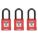 LOCKOUT PADLOCK, KEYED ALIKE, PLASTIC-COVERED ALUMINUM, STANDARD BODY, STEEL, RED, 3 PK