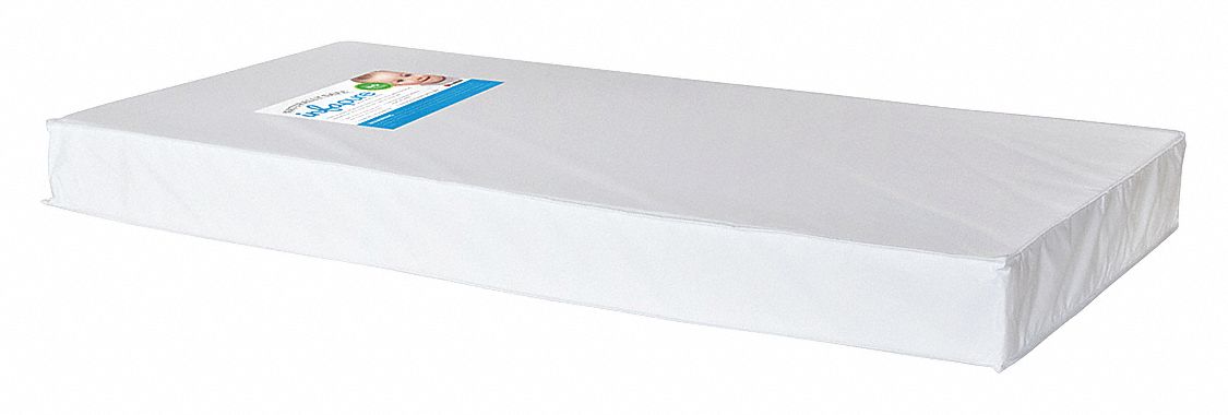Crib Mattress: 52 in Overall Lg, 28 in Overall Wd, 4 in Overall Ht, Nylon/Vinyl, White