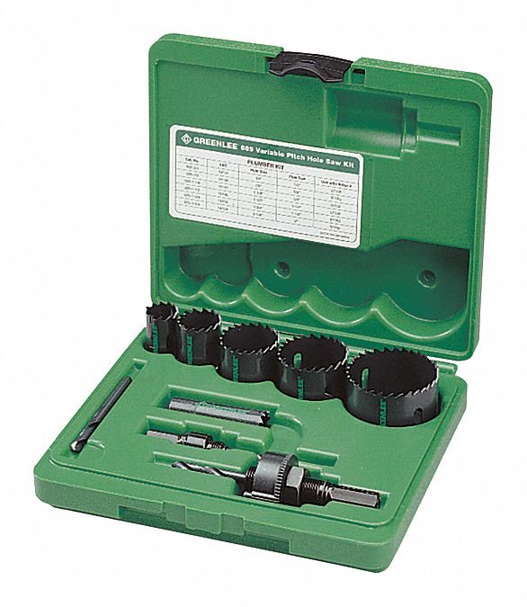 HOLE SAW KIT, 10 PIECES, ¾ IN TO 2¼ IN SAW SIZE RANGE, 1⅝ IN MAX CUTTING DEPTH