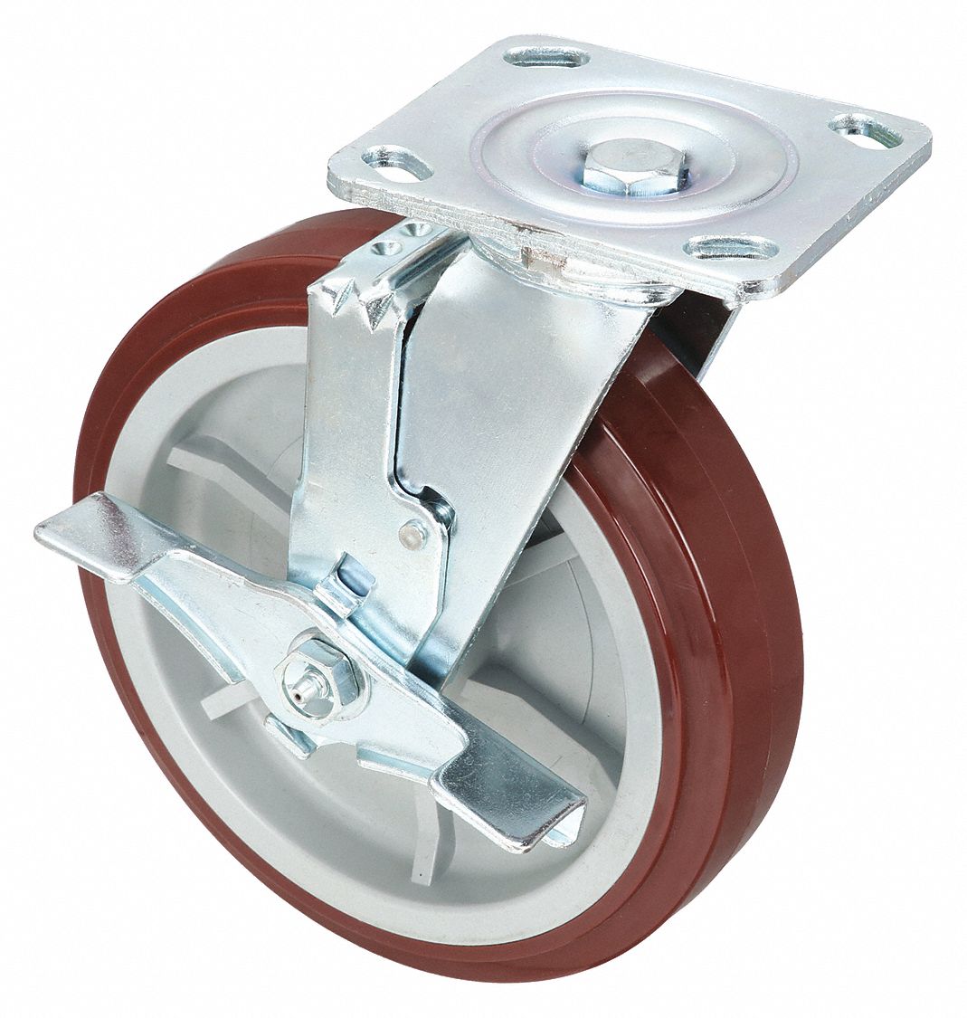 STANDARD PLATE CASTER, 8 IN WHEEL DIA, 900 LB, 9½ IN MOUNTING H, POLYURETHANE, FIRM