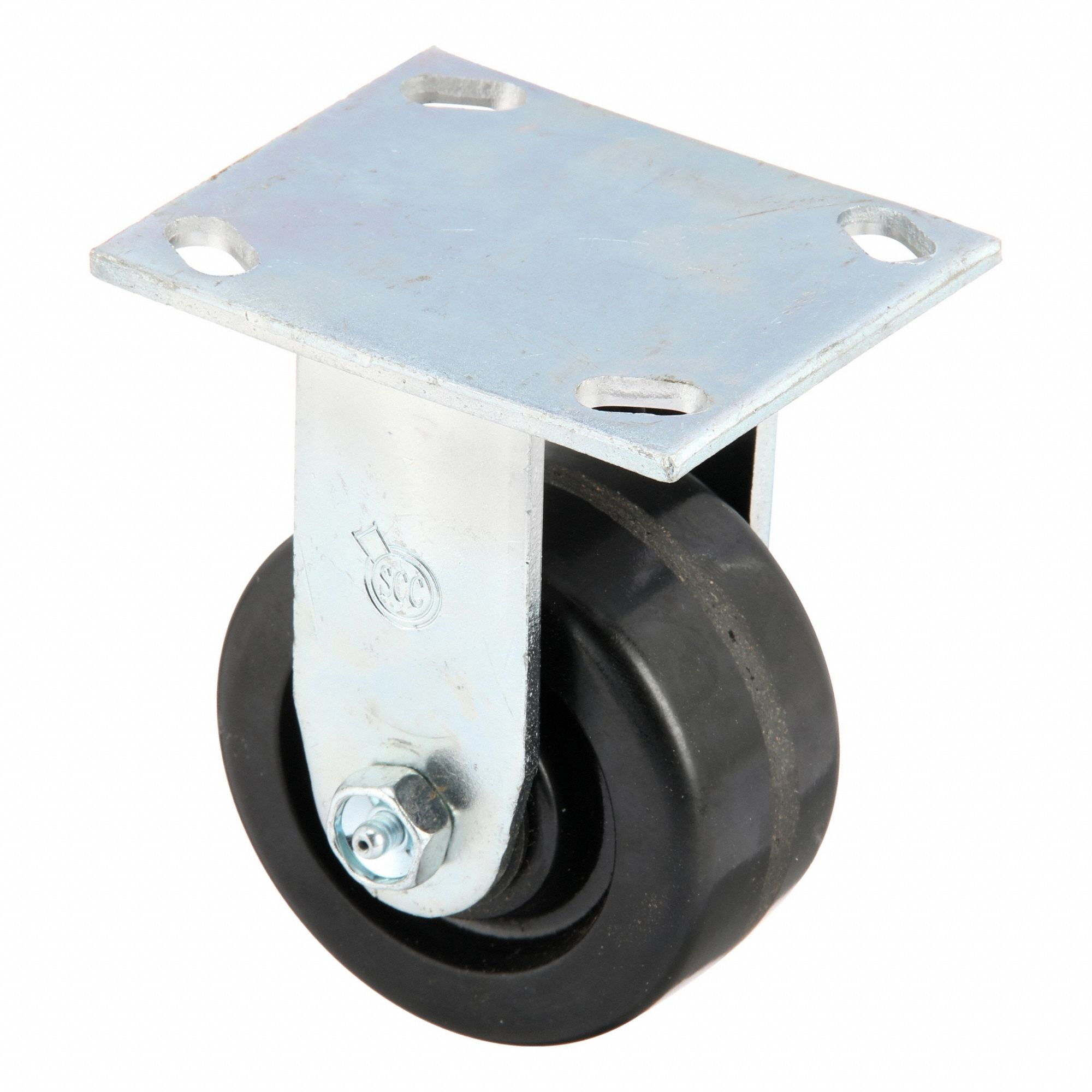 Plate Caster: Rigid, No Brake, Phenolic, 4 in Wheel Dia, 2 in Wheel Wd, Hole, Rectangle