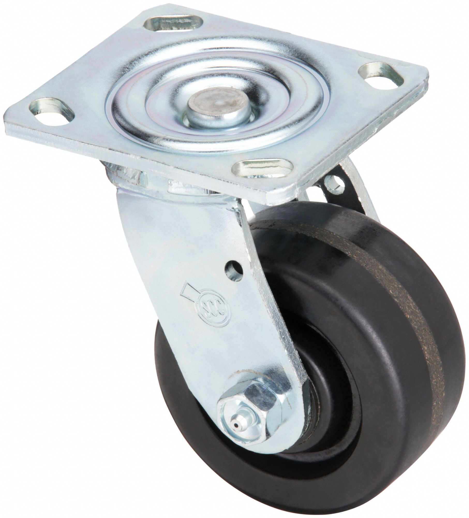 Plate Caster: Swivel, No Brake, Phenolic, 4 in Wheel Dia, 2 in Wheel Wd, Hole, Rectangle