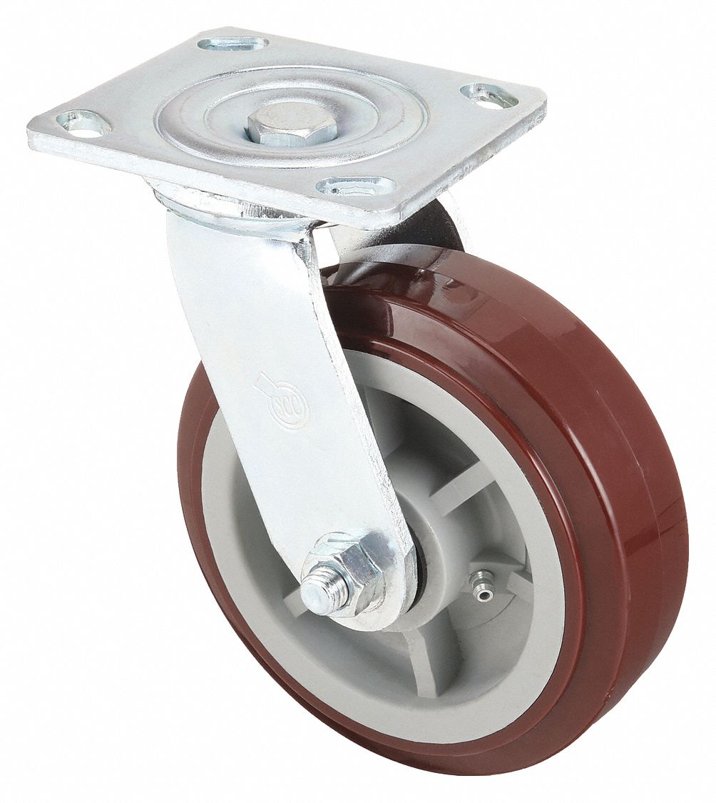 STANDARD PLATE CASTER, 6 IN WHEEL DIA, 900 LB, 7½ IN MOUNTING H, SWIVEL CASTER, FIRM