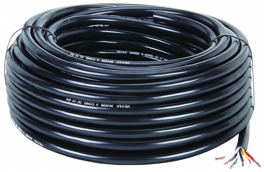 Trailer Cable: GPT, 100 ft, 6 Conductor, 14 AWG, Black/Blue/Brown/Green/Red/White, 60 V Volt