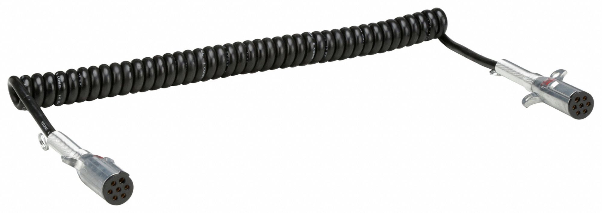 Cord: 7-Way, Plastic, 0.5 ga_0.1 ga Wire Gauge, Vehicle and Trailer, Spring Guard