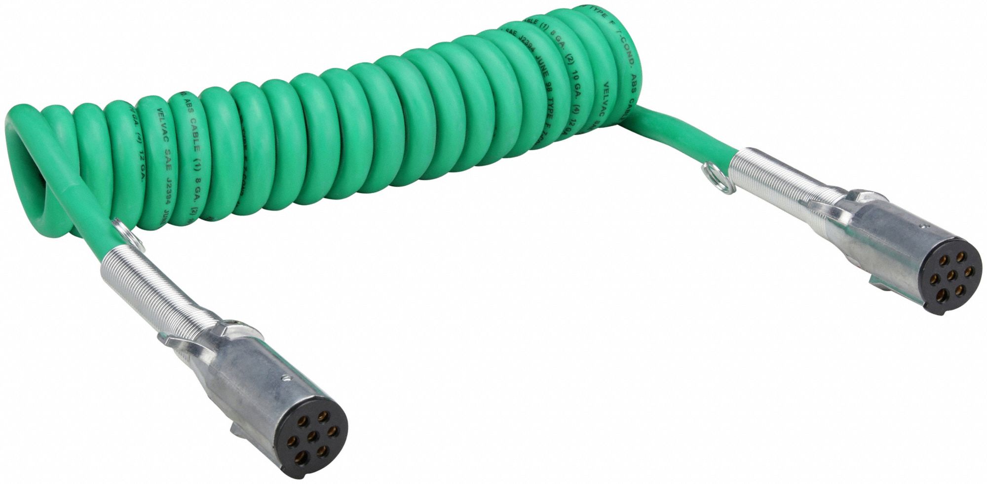 Cord: 7-Way, Plastic, 0 ga_6 ga_8 ga Wire Gauge, Dolly ABS/Vehicle and Trailer, Spring Guard