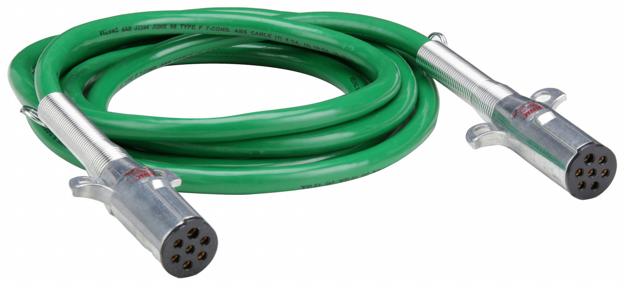 Cord: 7-Way, Plastic, 0 ga_6 ga_8 ga Wire Gauge, Dolly ABS/Vehicle and Trailer, Spring Guard