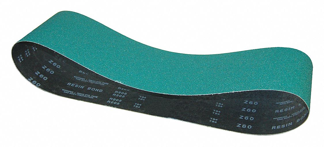 Sanding Belt: 2 in W x 34 in L, Zirconia Alumina, 60 Grit, Y Wt Cloth Backing