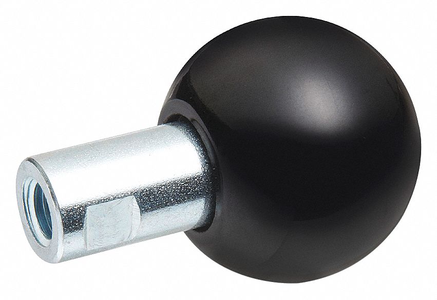 BALL KNOB, REVOLVING, BLACK, BLUE, M12 X 1.75, STEEL, ZINC PLATED, PASSIVIZED