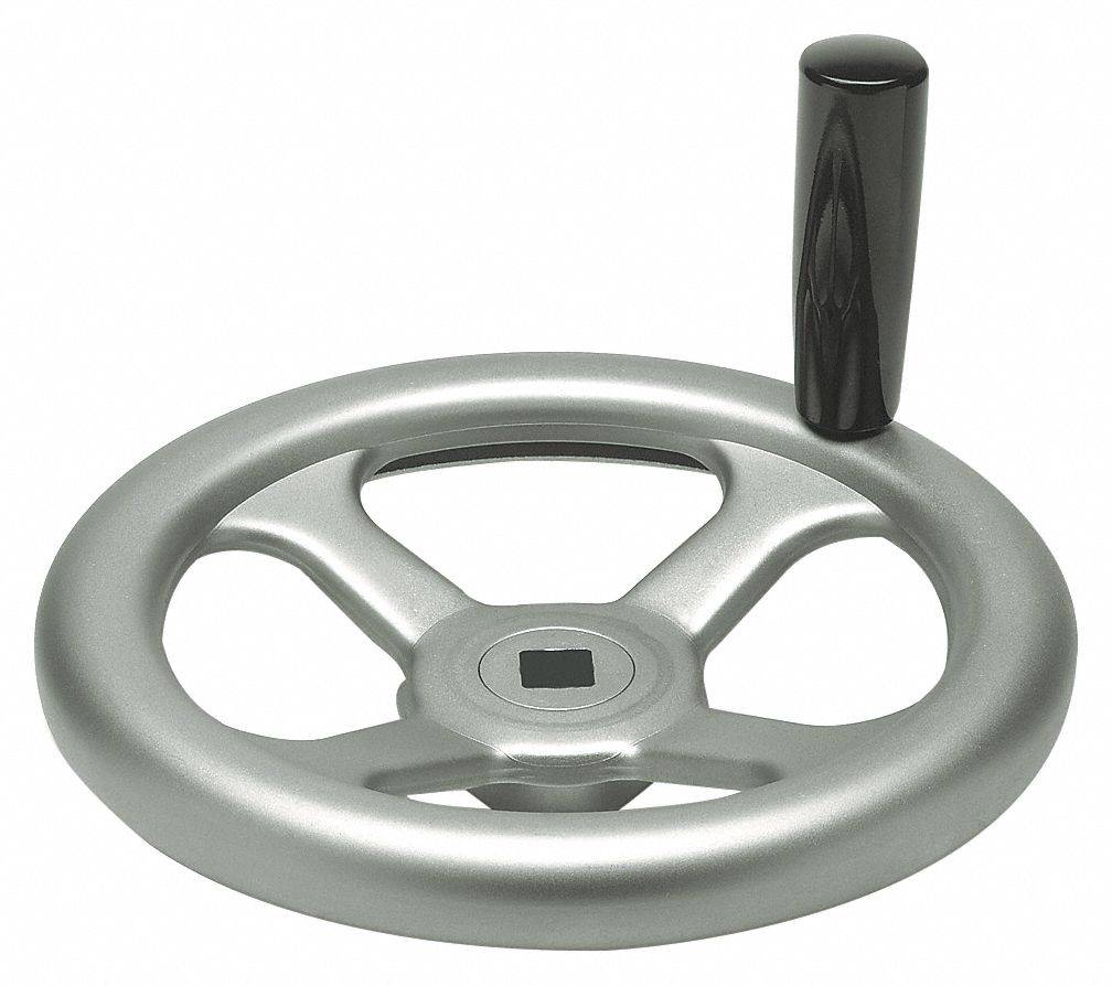 HANDWHEEL, SPOKED/WITH HANDLE, 1/2 IN BORE DIA, 6.30 IN HANDWHEEL DIA, STAINLESS STEEL