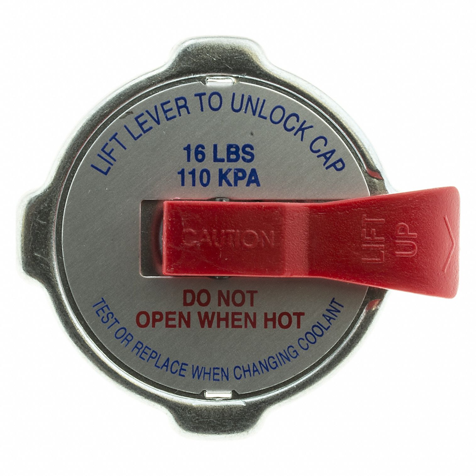 Safety Radiator Cap: Cam-On, 14 to 18 lb, 16 psi, A Size Neck, Metal