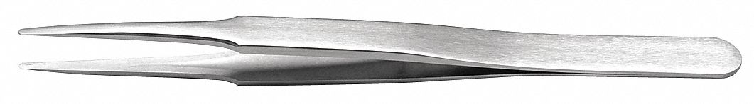 Tweezers: High Precision, 4 3/4 in Lg, Anti-Magnetic, Anti-Acid Stainless Steel