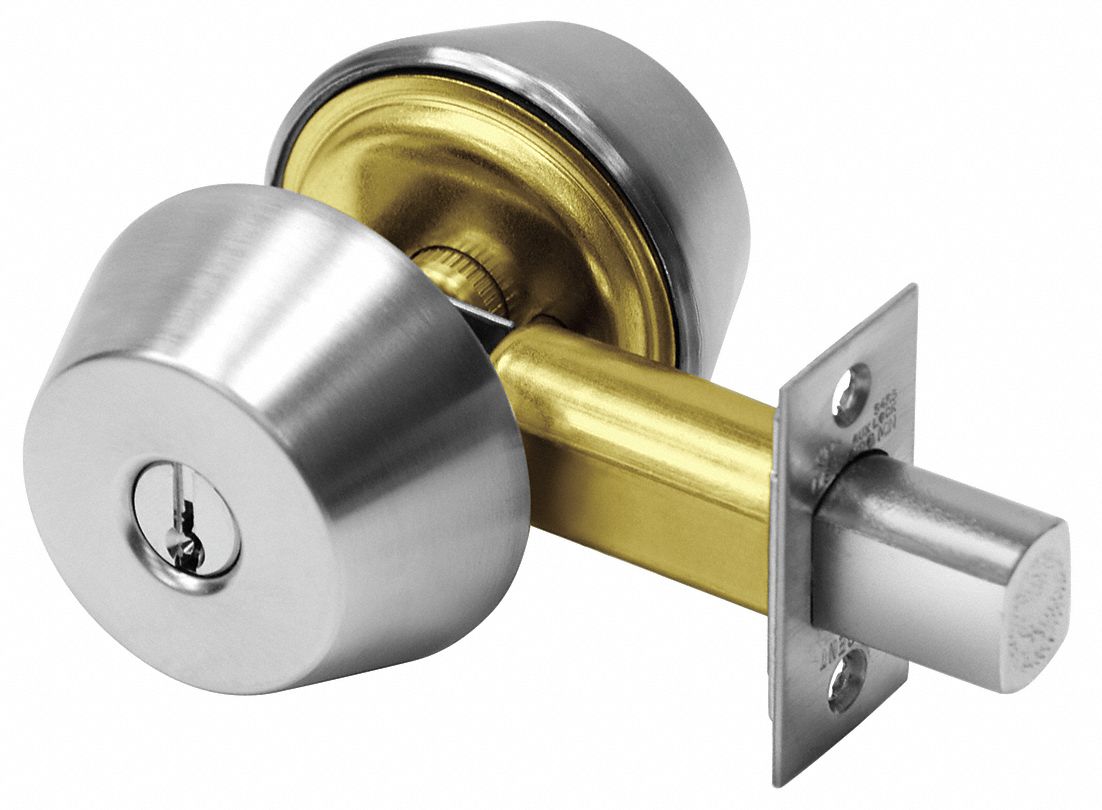 Deadbolt Lock: Cylindrical, 1 3/8 in Door Thick - Max, Chrome