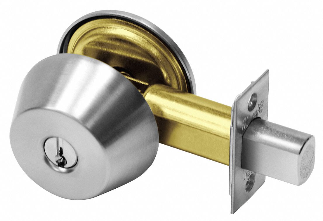 Deadbolt Lock: Cylindrical, 1 3/8 in Door Thick - Max, Chrome