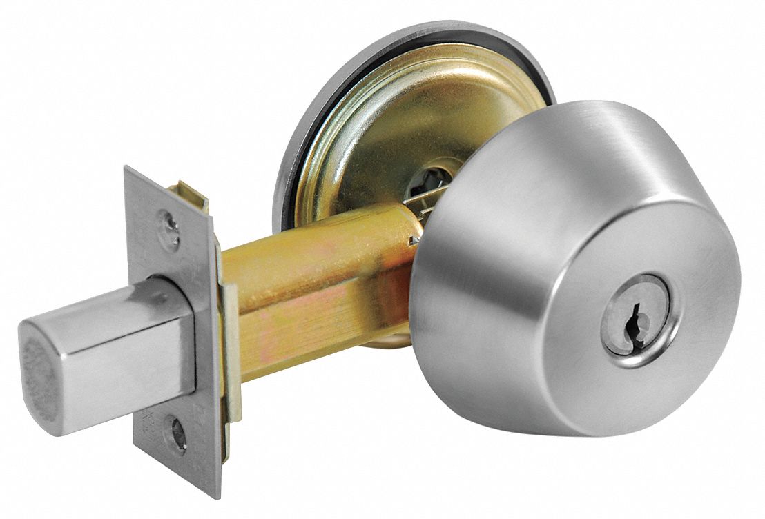 Deadbolt Lock: Cylindrical, 2 1/4 in Door Thick - Max, Chrome