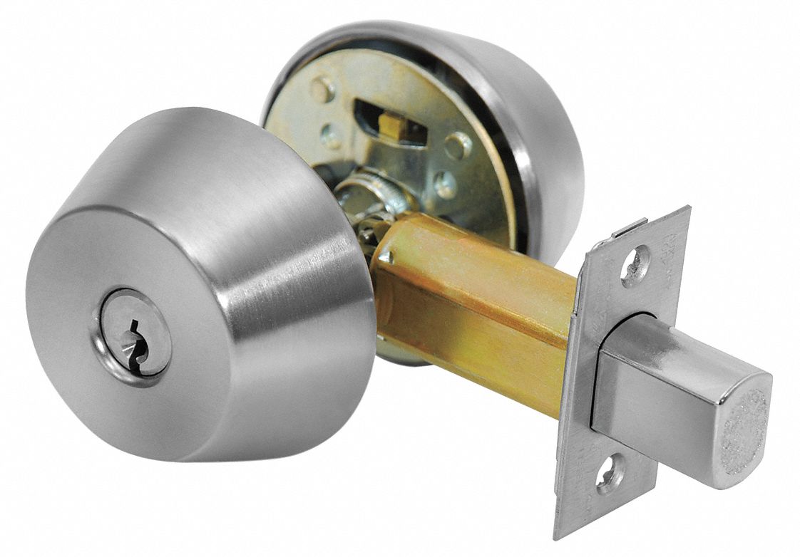 Deadbolt Lock: Cylindrical, 2 1/4 in Door Thick - Max, Chrome