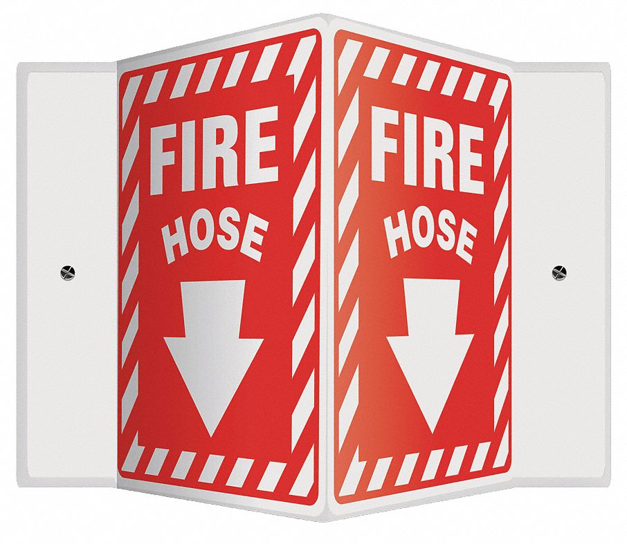 FIRE EQUIPMENT SIGN, NO HEADER, PLASTIC, 12 IN X 14 IN, WITH MOUNTING HOLES, V-SHAPED