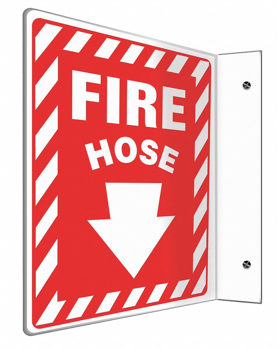 FIRE EQUIPMENT SIGN, NO HEADER, PLASTIC, 12 IN X 9 IN, WITH MOUNTING HOLES, L-SHAPED, NOT RETROREFLECTIVE