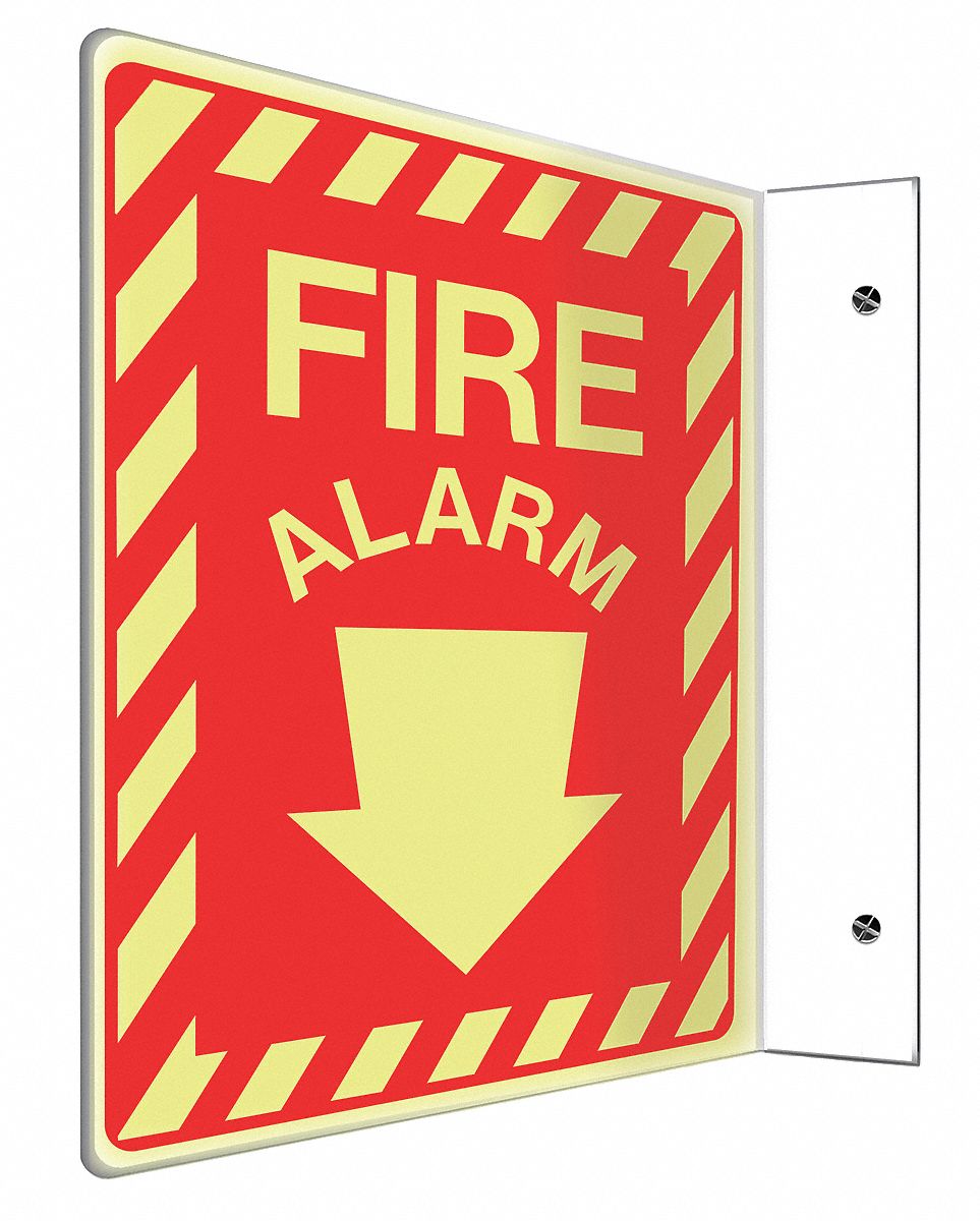 Sign,Fire Alarm,12x9 In.,Yellow/Red