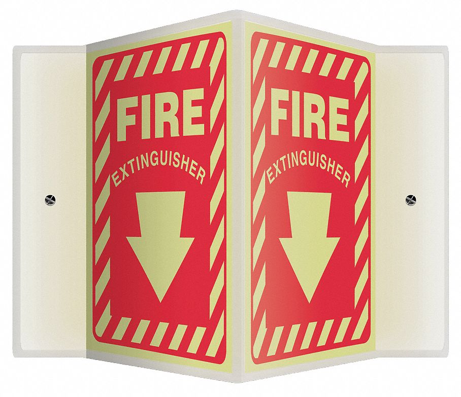 FIRE EQUIPMENT SIGN, NO HEADER, PLASTIC, 12 IN X 14 IN, WITH MOUNTING HOLES, V-SHAPED