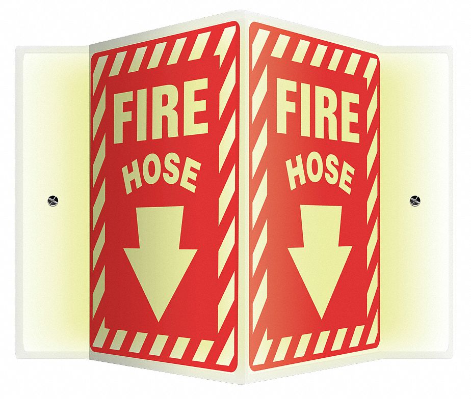 FIRE EQUIPMENT SIGN, NO HEADER, PLASTIC, 12 IN X 14 IN, WITH MOUNTING HOLES, V-SHAPED