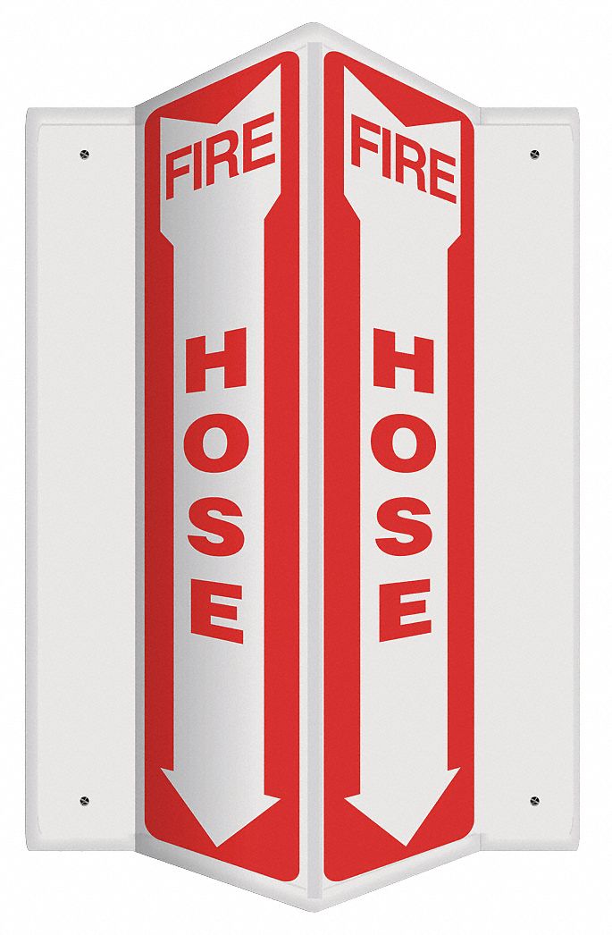 FIRE EQUIPMENT SIGN, NO HEADER, PLASTIC, 18 IN X 7½ IN, WITH MOUNTING HOLES, V-SHAPED