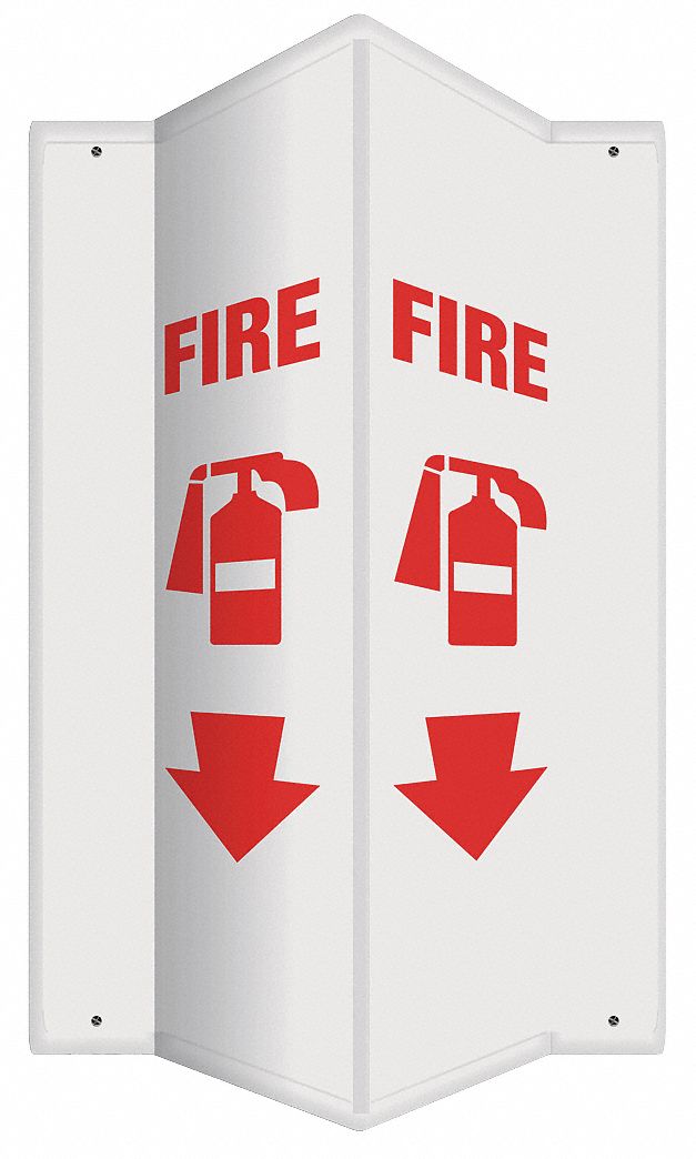 FIRE EQUIPMENT SIGN, NO HEADER, PLASTIC, 24 IN X 7½ IN, WITH MOUNTING HOLES, V-SHAPED