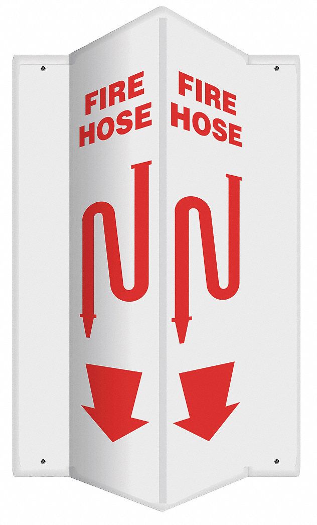 FIRE EQUIPMENT SIGN, NO HEADER, PLASTIC, 24 IN X 7½ IN, WITH MOUNTING HOLES, V-SHAPED