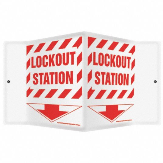 V-Shape Projection Sign, Lockout Station (w/Down Arrow), Header No ...
