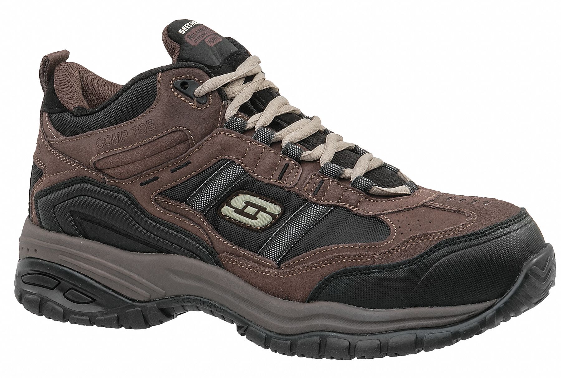 SKECHERS Athletic Shoe, 9-1/2, D, Men's, Brown/Black, Composite Toe ...