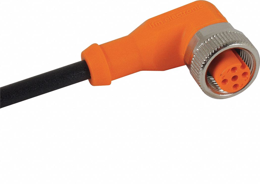 Cordset: M12 Female Right Angle X Bare Wire, 5 Pins, Black, PUR, 5 m Cable Lg, 4 A Max Current (A)