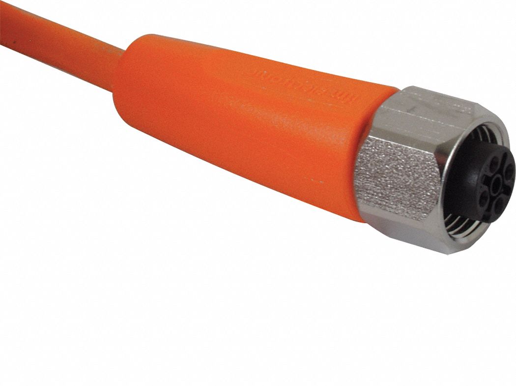 Cordset: M12 Female Straight X Bare Wire, 4 Pins, Orange, PVC, 10 m Cable Lg, 4 A Max Current (A)