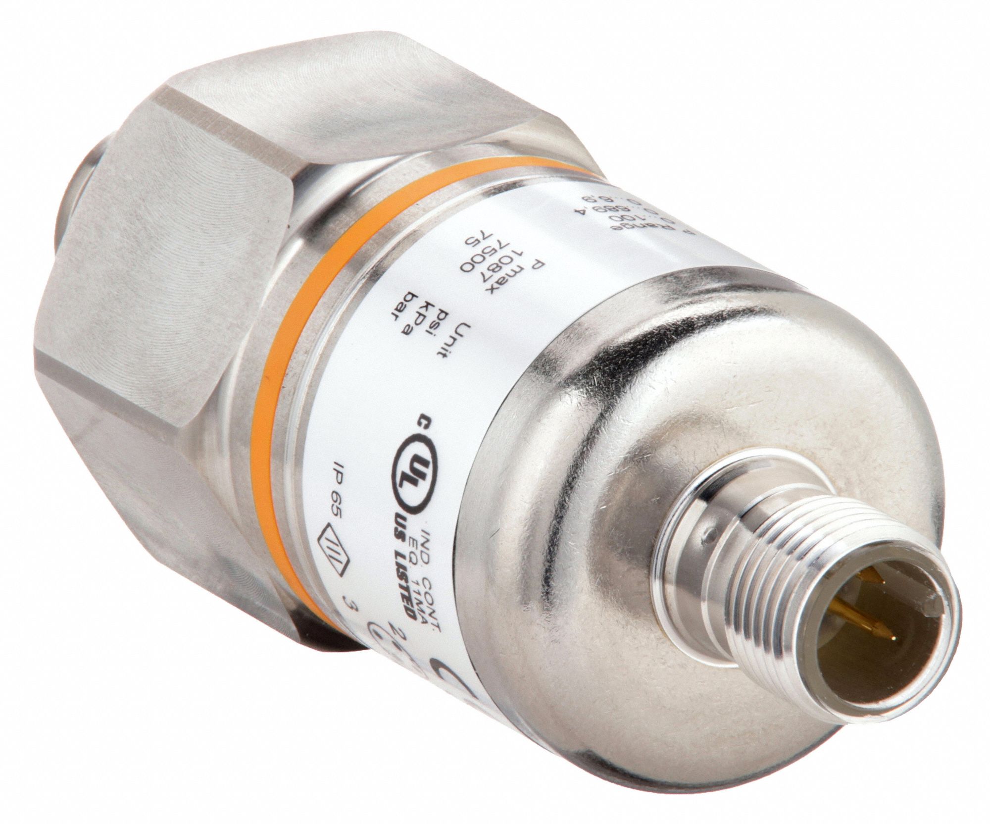 Pressure Transmitter: 0 psi to 100 psi, 4 to 20mA DC, 4-Pin M12 Connector, 1/4 in Male NPT, IP65