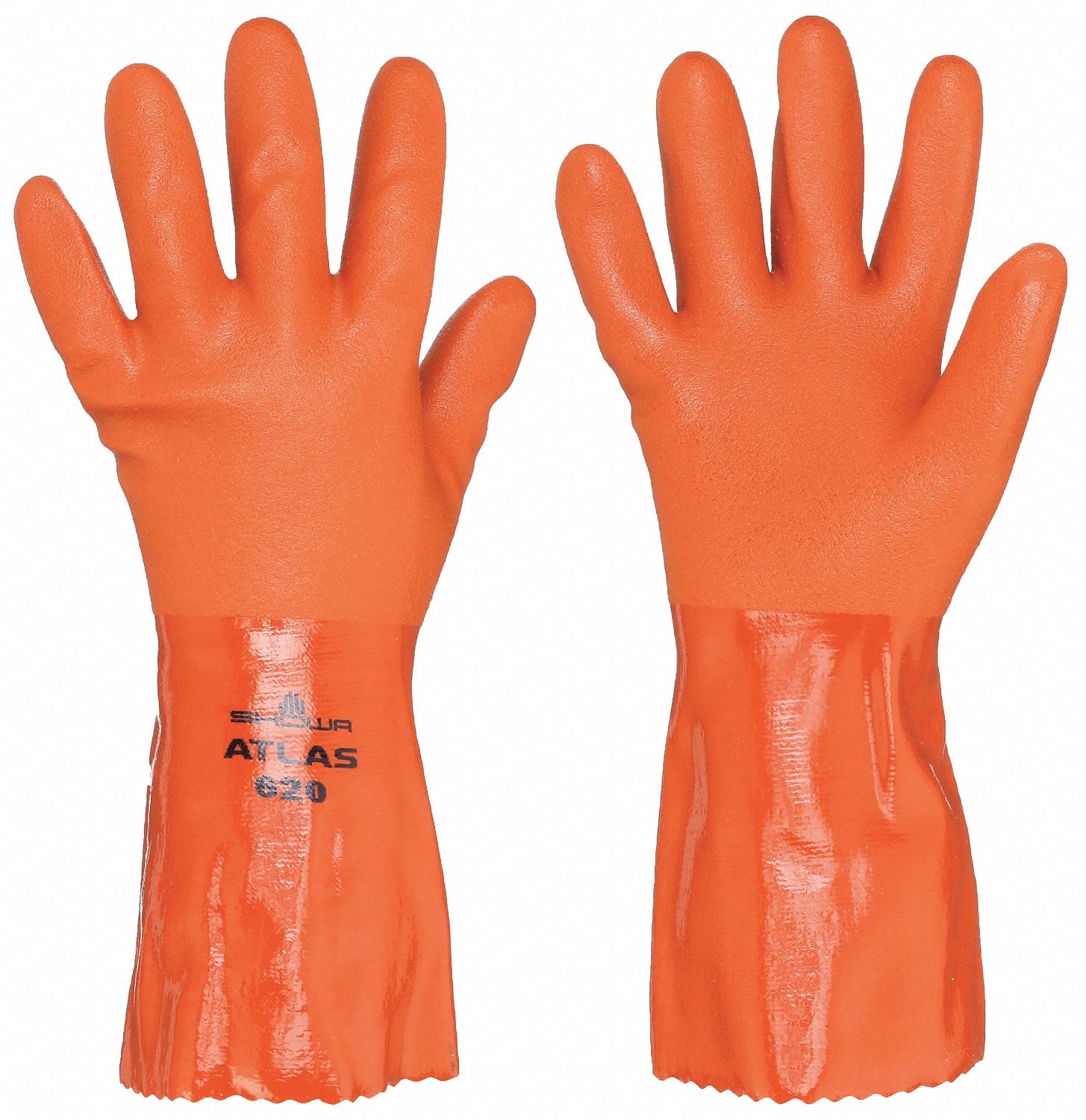 Chemical Resistant Gloves: 18 mil Glove Thick, 12 in Glove Lg, Grain, XL  Glove Size, Orange, 1 PR