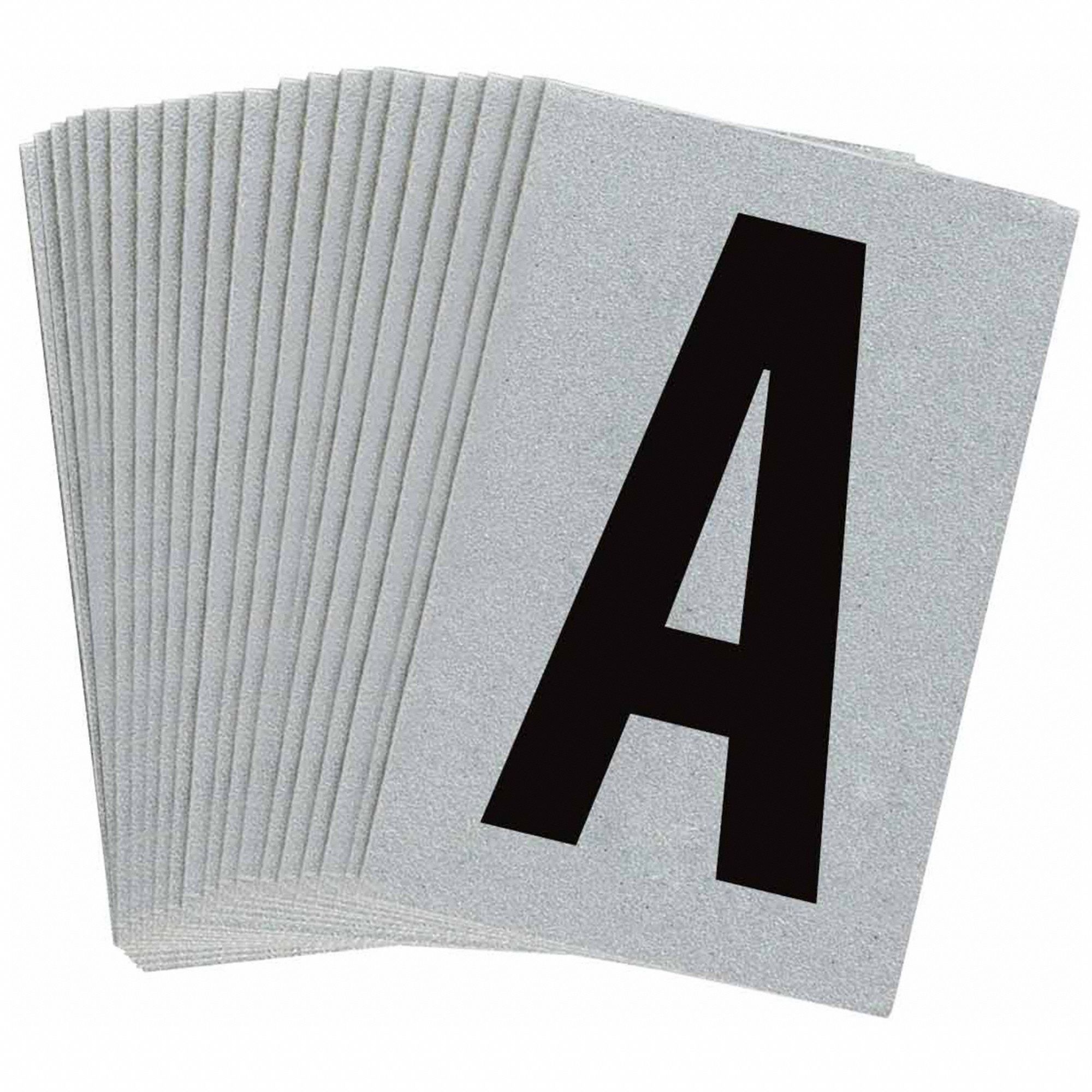 Letter Label: 1 in Character Ht, Indoor/Outdoor, Engineer-Grade Retroreflective, Black, A, 25 PK
