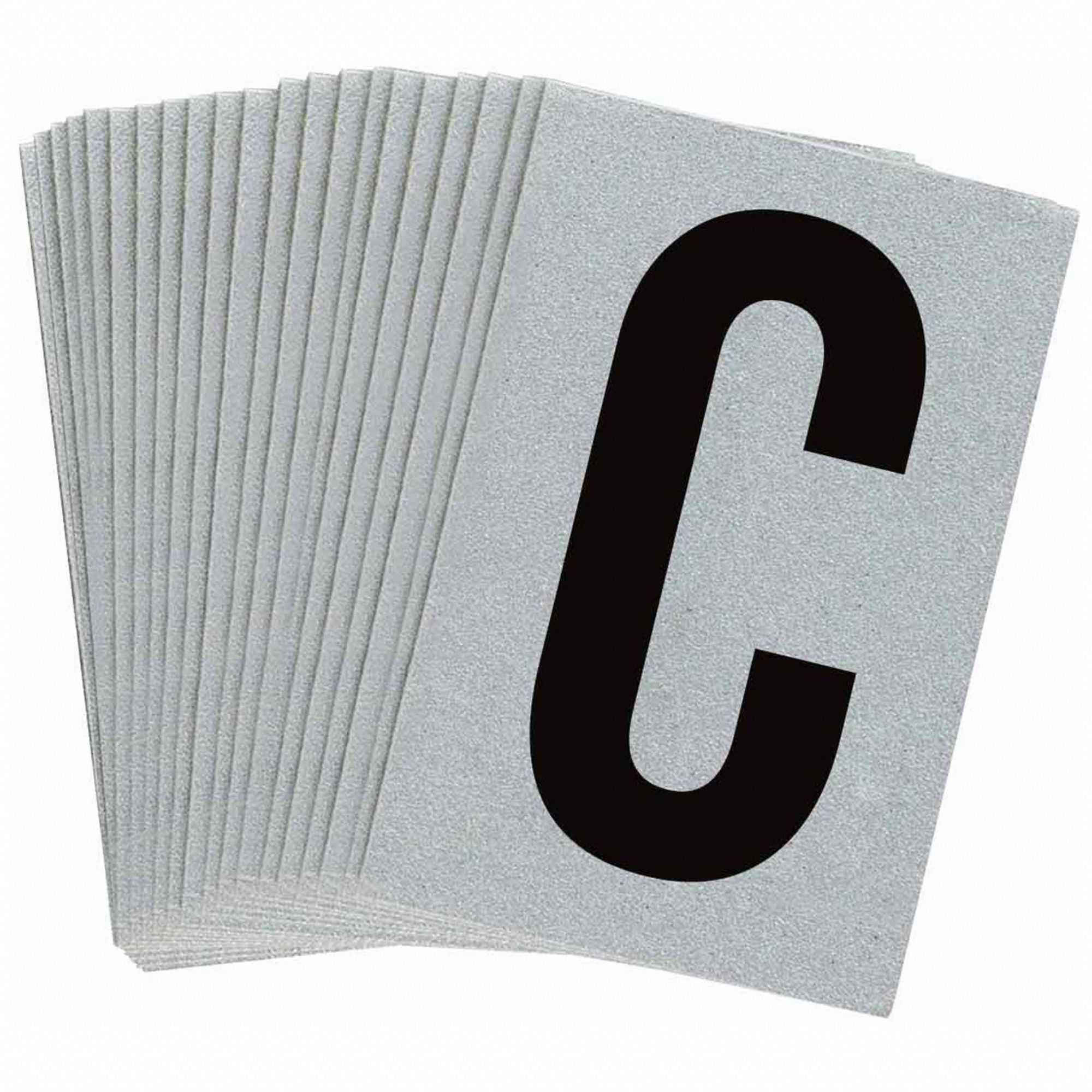 Letter Label: 1 in Character Ht, Indoor/Outdoor, Engineer-Grade Retroreflective, Black, C, 25 PK