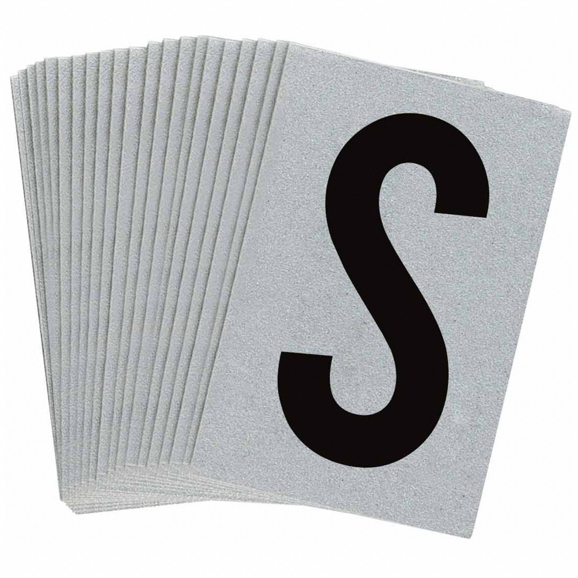 Letter Label: 1 in Character Ht, Indoor/Outdoor, Engineer-Grade Retroreflective, Black, S, 25 PK