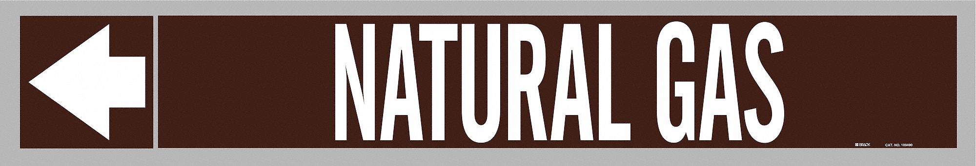 Pipe Marker: Natural Gas, Brown, White, Fits 1 1/2 to 2 in Pipe O.D., 25 Pipe Markers, With Arrows