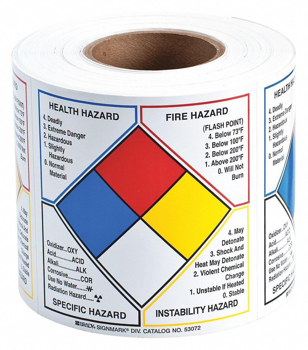 BRADY Label, Paper, English, (NFPA Diamond) Health Hazard...Fire Hazard ...