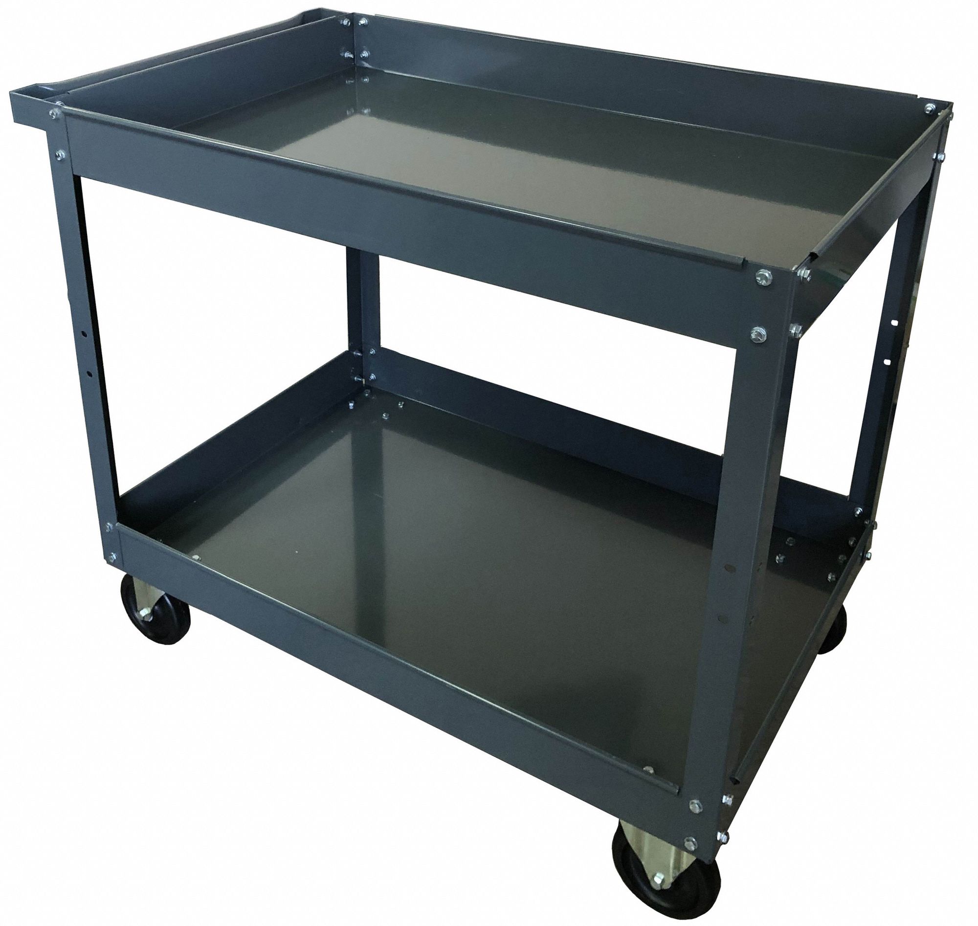 GRAINGER APPROVED Utility Cart with Deep Lipped Metal Shelves, Load