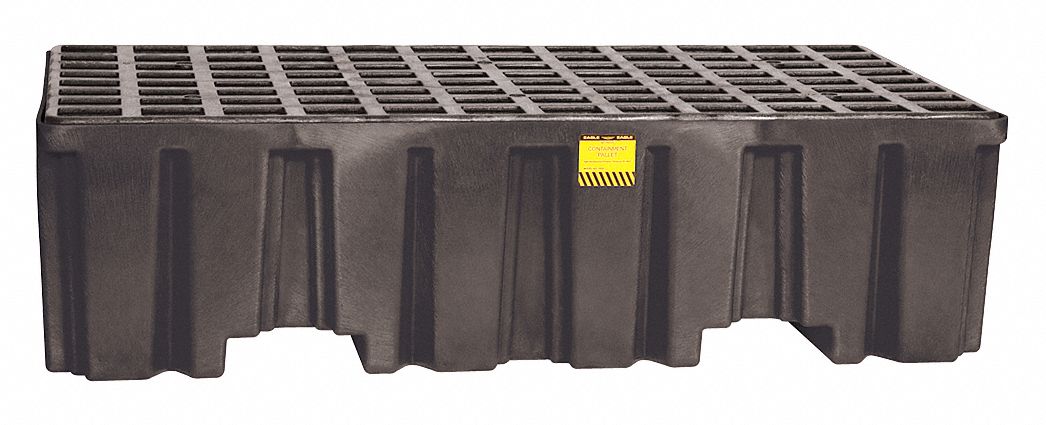 SPILL PALLET, 2 DRUMS, UNCOVERED, HI-PERFORM, BLACK, 26 1/4 X 51 X 13 3/4 IN, POLYETHYLENE