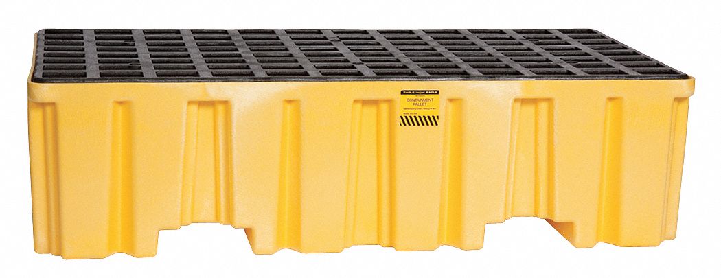 DRUM SPILL CONTAINMENT PALLET, FOR 2 DRUMS, 66 GAL CAPACITY, 4,000 LB LOAD CAPACITY