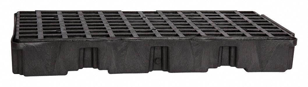 SPILL PALLET, 2 DRUMS, UNCOVERED, HI DENSITY, BLACK, 51 1/2 X 26 1/4 X 6 1/2 IN, POLYETHYLENE