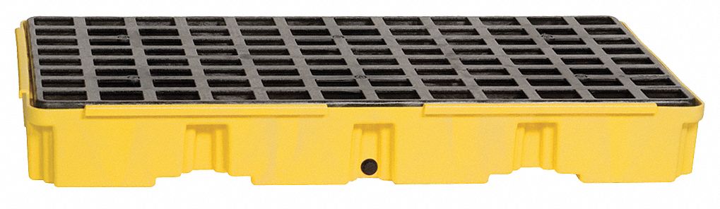 SPILL PALLET, 2 DRUM, UNCOVERED, HI DENSITY, YELLOW, 51 1/2 X 26 1/4 X 6 1/2 IN, POLYETHYLENE