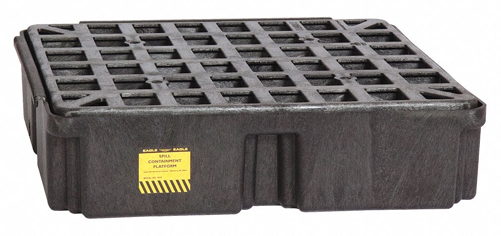 SPILL PALLET, ONE DRUM, UNCOVERED, 15 GAL SPILL CAP, BLACK, 26 X 26 1/4 X 6 1/2 IN, POLYETHYLENE