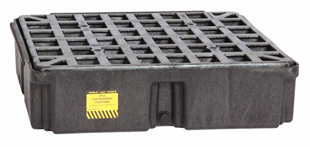 SPILL PALLET, 1 DRUM, UNCOVERED, U CHANNEL, MODULAR, BLACK, 26 X 26 1/4 X 6 1/2 IN, POLYETHYLENE