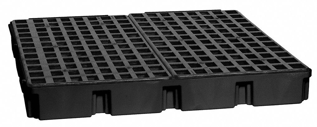 SPILL PALLET, 4 DRUM, MODULAR, UNCOVERED, BLACK, 51 1/2 X 51 1/2 X 6 1/2 IN, POLYETHYLENE
