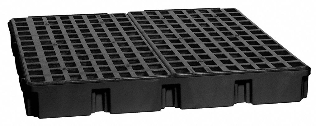 SPILL PALLET, 4 DRUM, MODULAR, HI DENSITY, BLACK, 51 1/2 X 51 1/2 X 6 1/2 IN, POLYETHYLENE