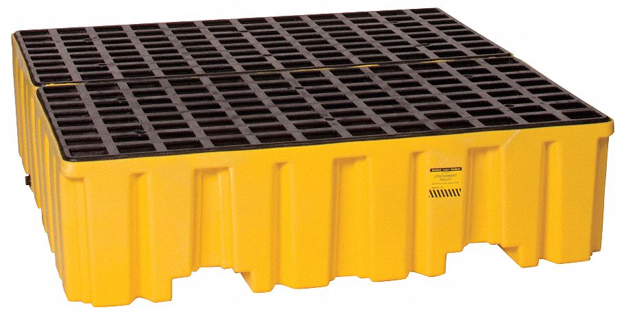 DRUM SPILL CONTAINMENT PALLET, FOR 4 DRUMS, 132 GAL CAPACITY, 8,000 LB LOAD CAPACITY